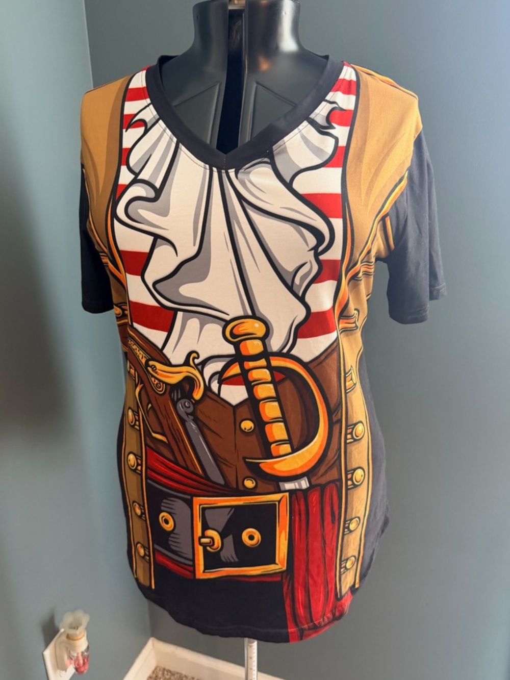 Graphic Pirate Costume Tee in Black, Red, Gold